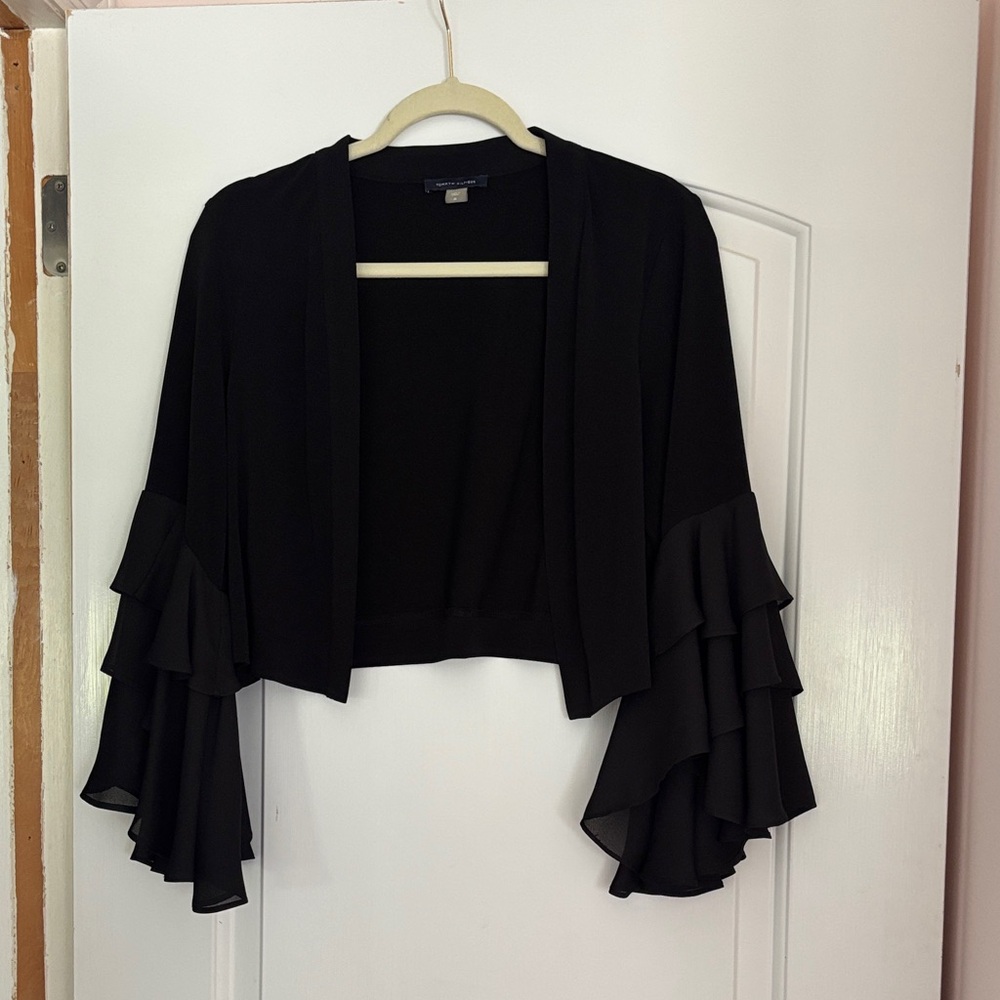 Tommy Hilfiger Black Layered Ruffle-Sleeve Shrug